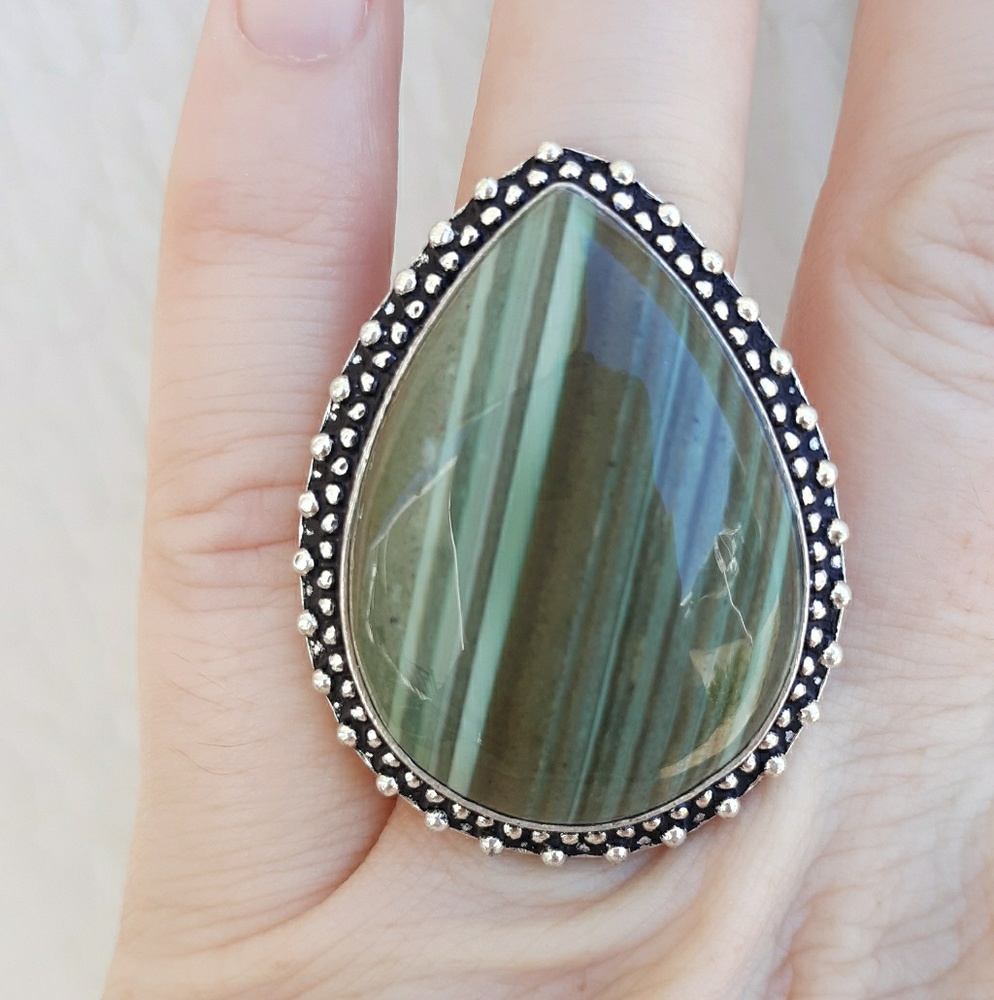 New Oversized Imperial Jasper 925 Silver Ring.